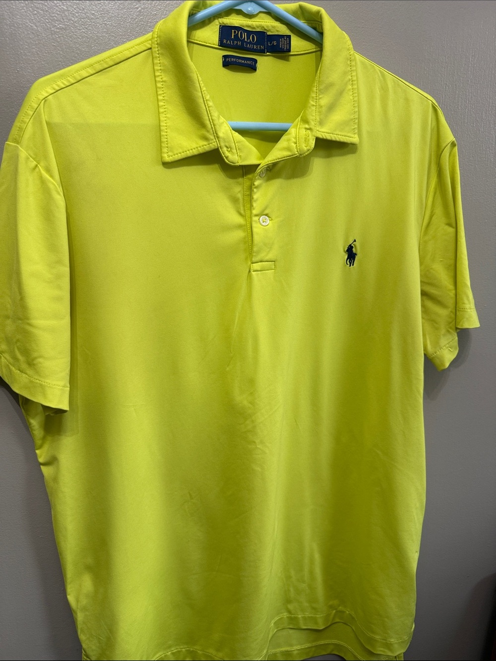 Polo by Ralph Lauren Men’s Neon Yellow Performance Polo with Navy Pony
